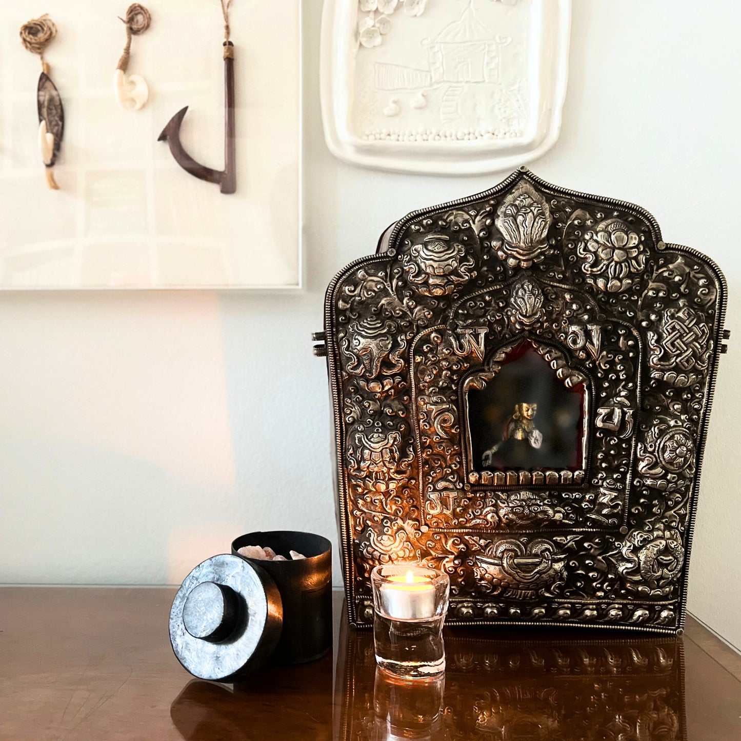 Antique Tibetan Buddha walking shrine/prayer box
