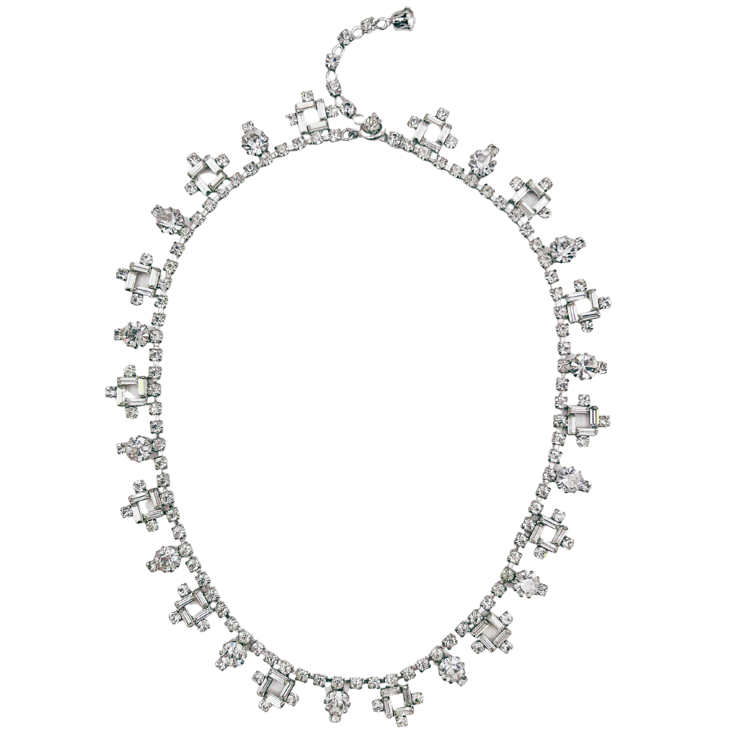 vintage 1950's diamanté necklace with cross droplet detail
