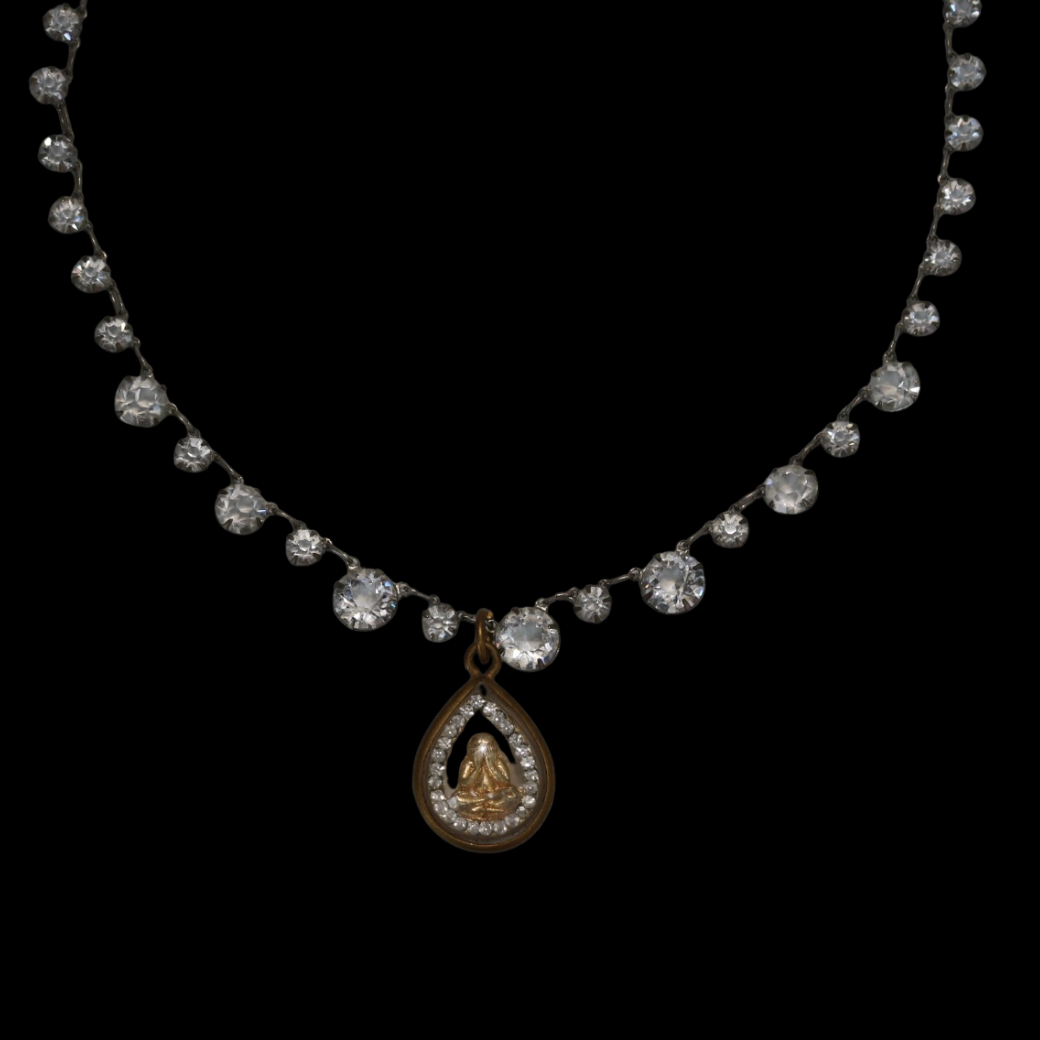 Antique Clear-Back Diamanté Necklace with Gold Buddha Talisman