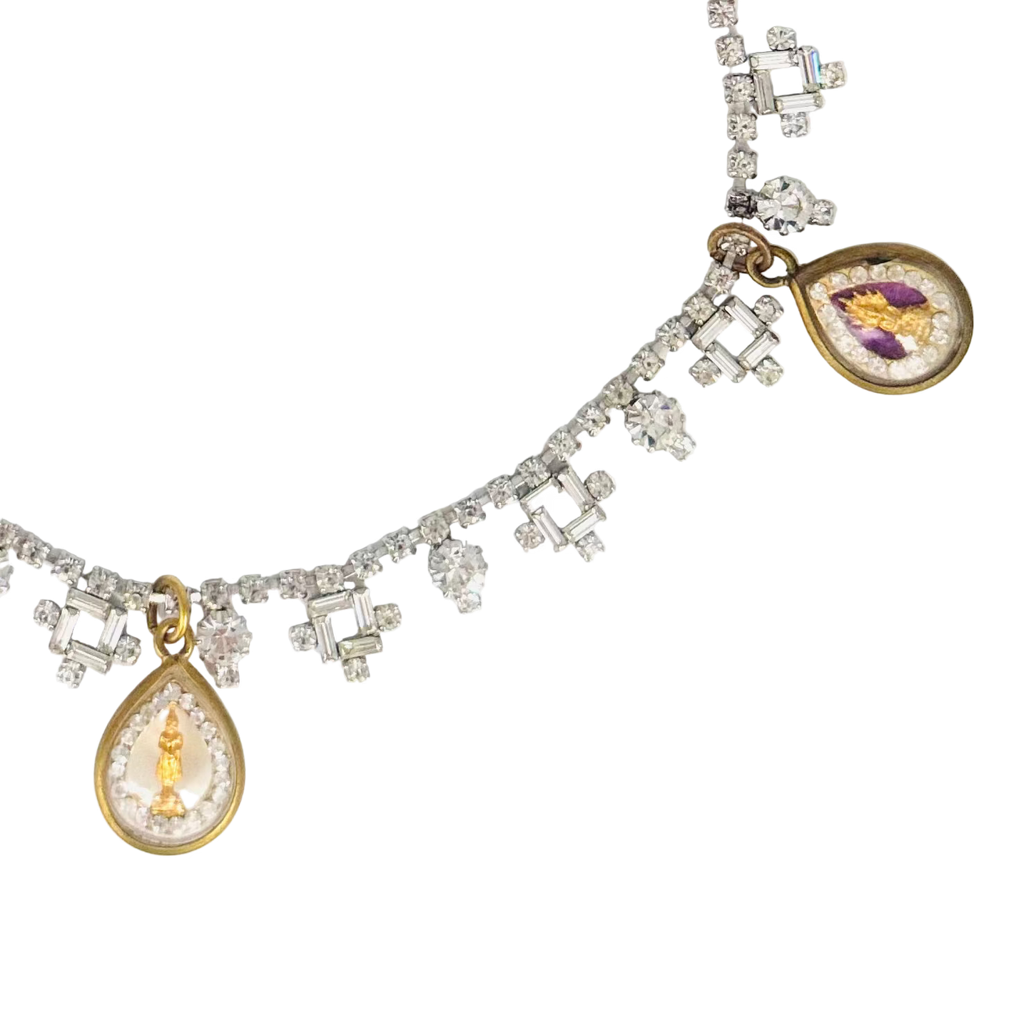 Vintage Diamanté Cross-Detail Necklace with Five Buddha Talismans