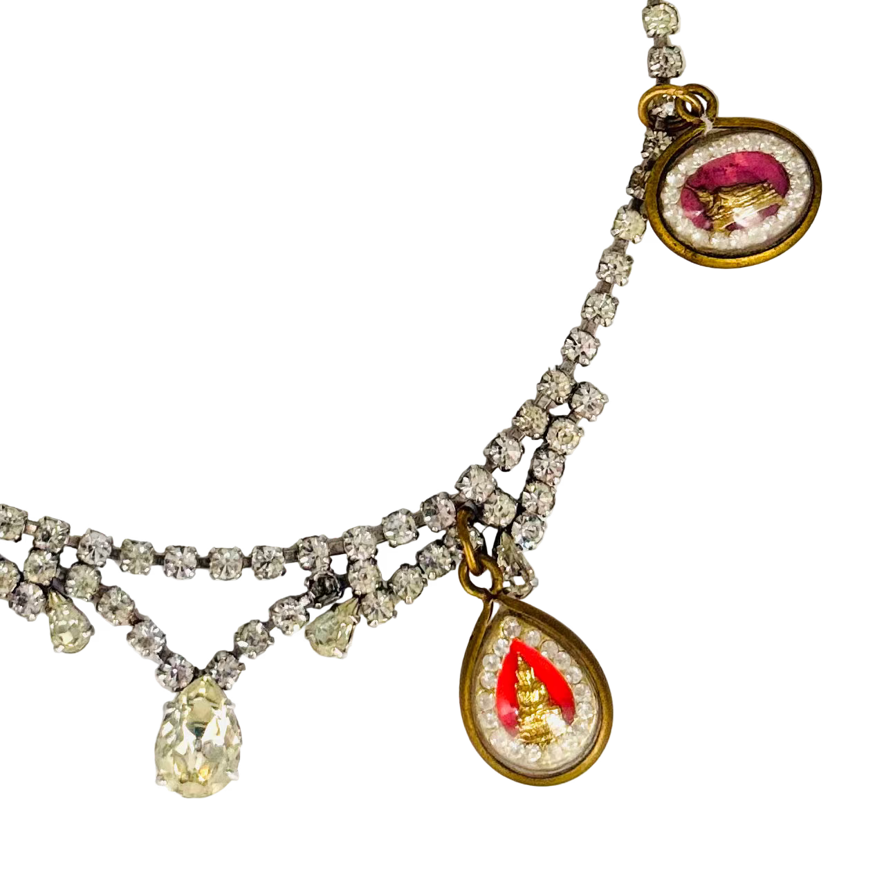 Vintage Diamanté Drop Necklace with Four Buddha Talismans