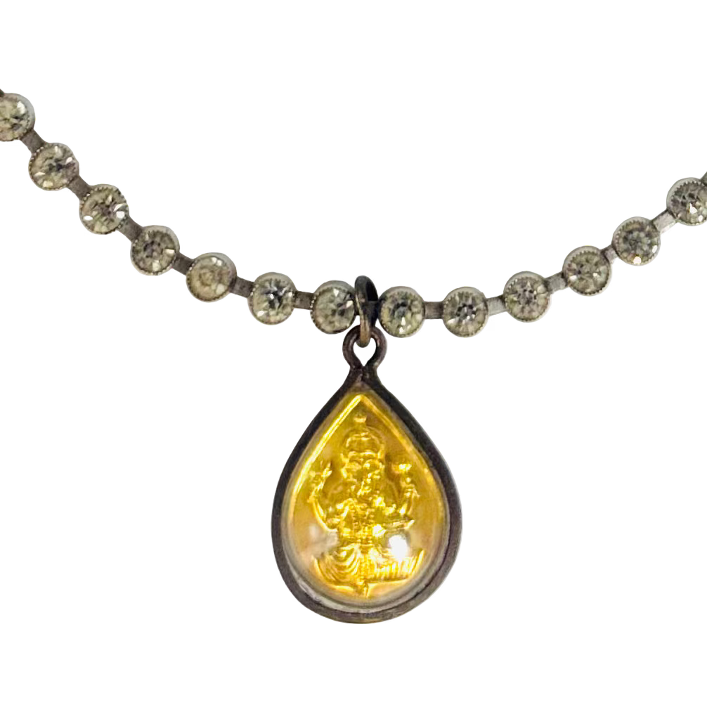 Vintage Diamanté Necklace with Gold Ganesha Talisman