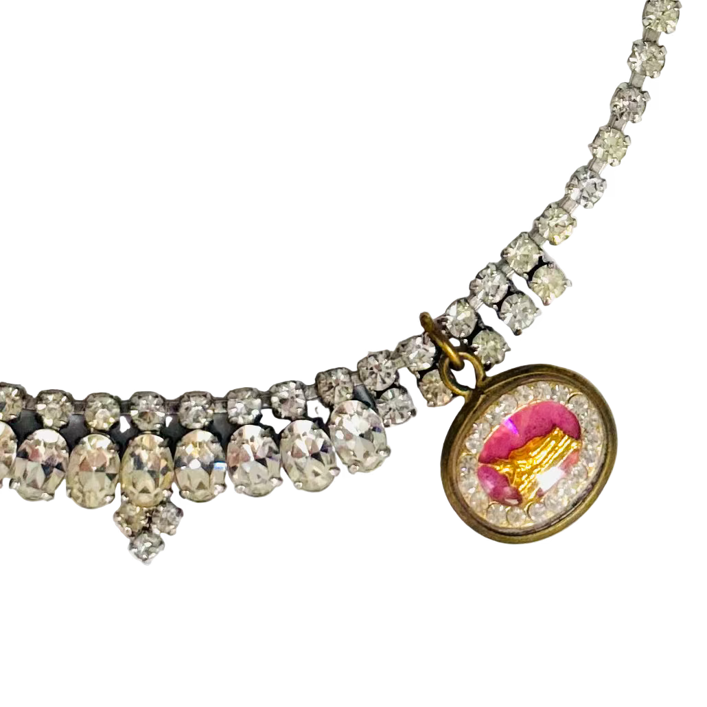Vintage Diamanté Necklace with Twin Reclining Buddha Talismans