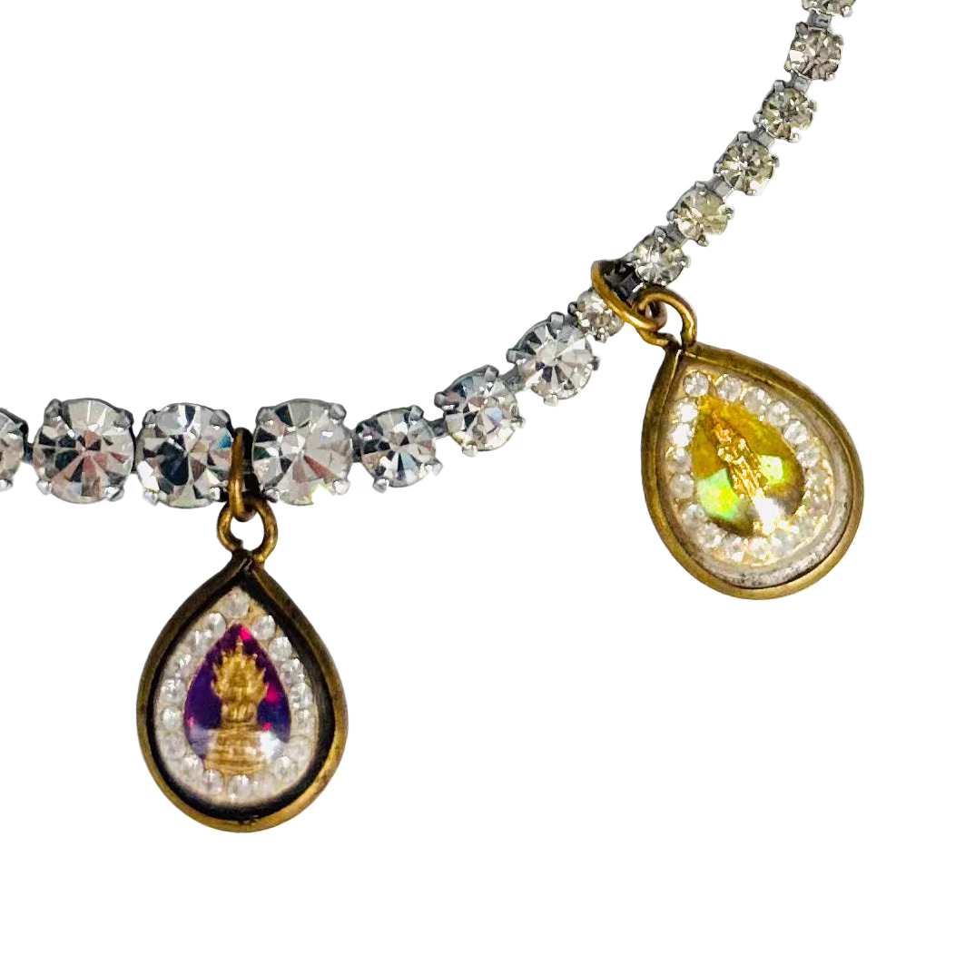 Vintage Diamanté Necklace with Three Buddha Talismans II