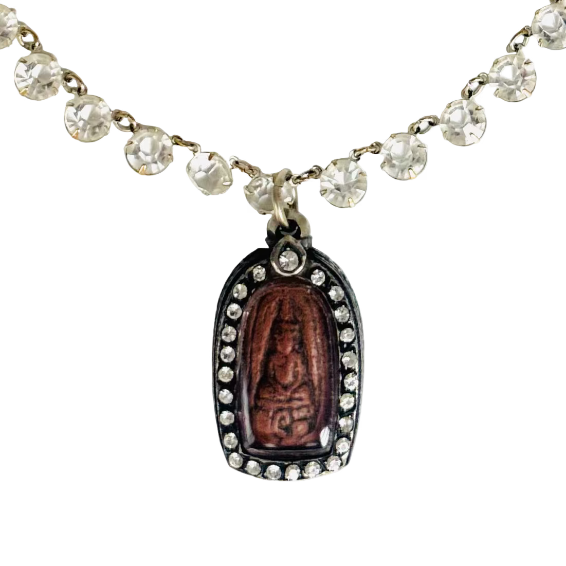 Antique Sterling-Silver Tone Art Deco Riviere Necklace with Large Buddha Talisman