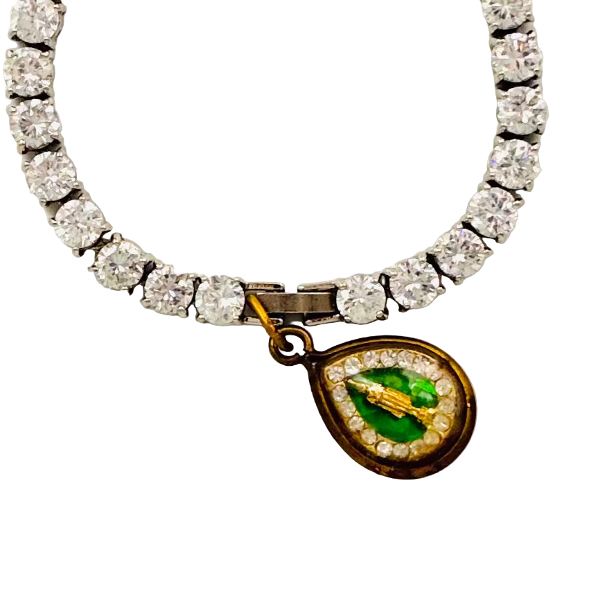 Vintage 1950s Diamanté Rectangular Bracelet with Buddha Talisman