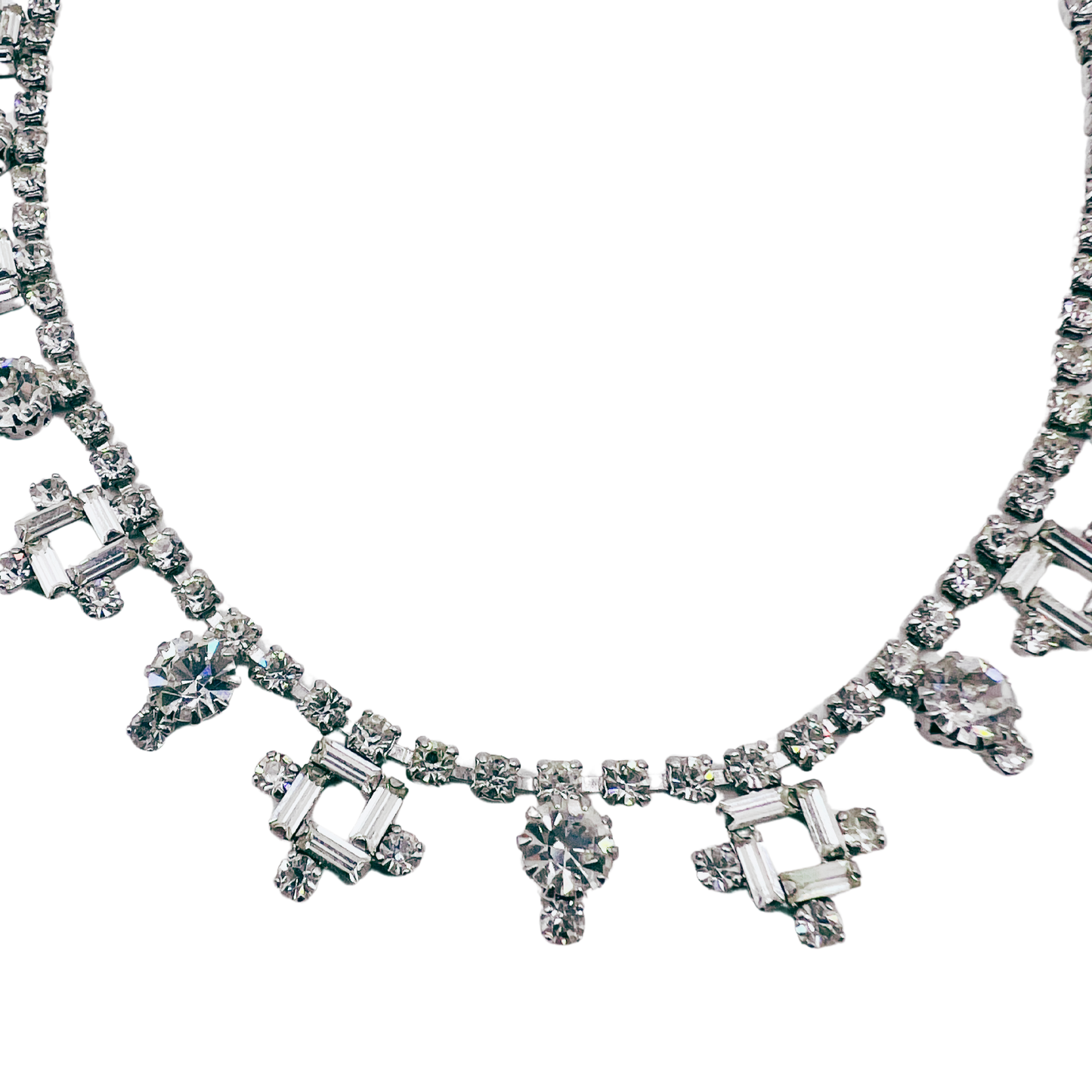 vintage 1950's diamanté necklace with cross droplet detail