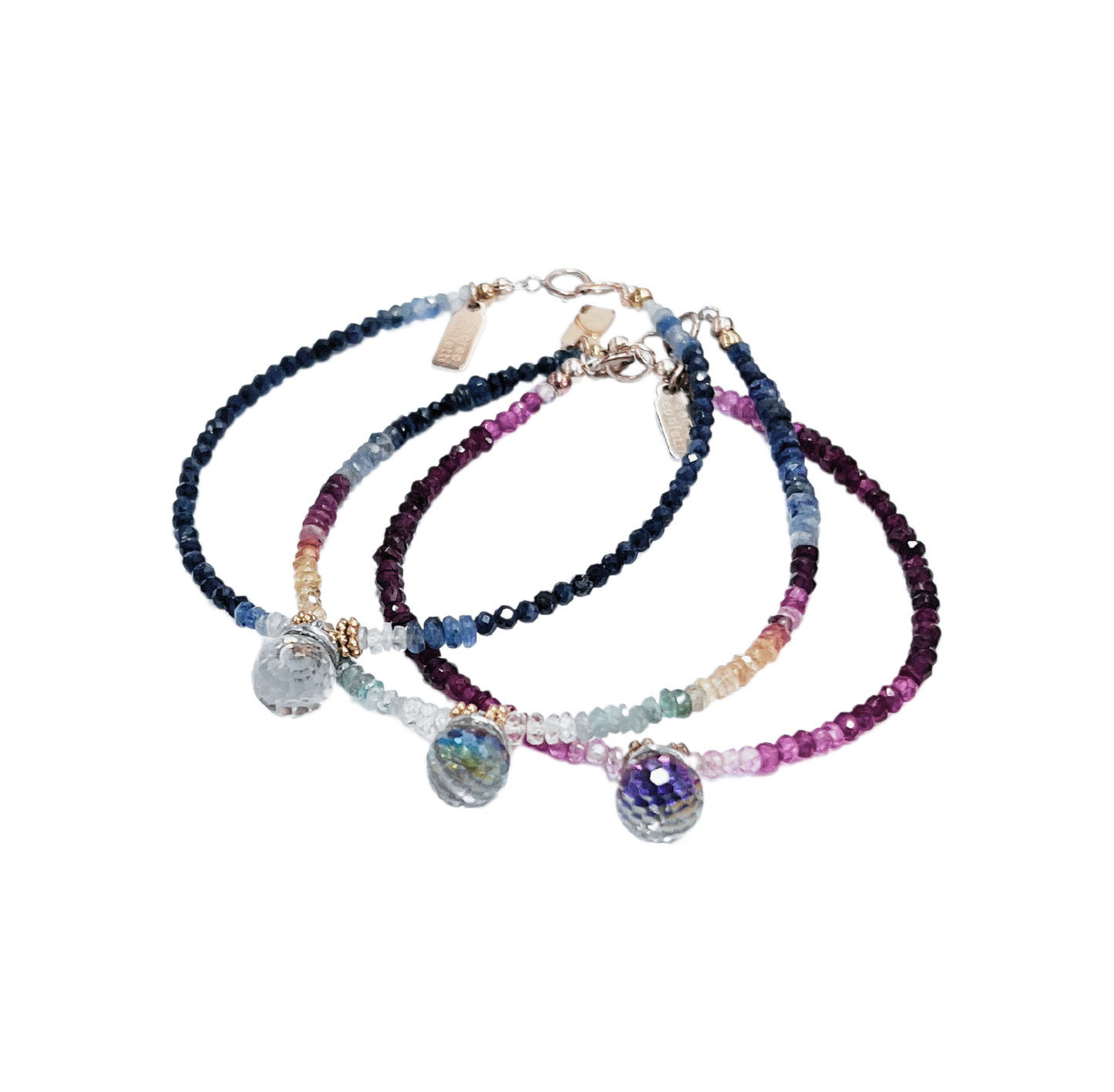 Rainbow collection: precious blue sapphire bracelet with rainbow globe