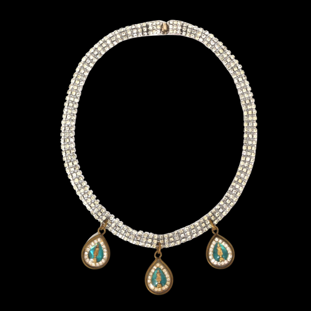 1960s Triple-Row Diamanté Necklace with Blue Buddha Talismans