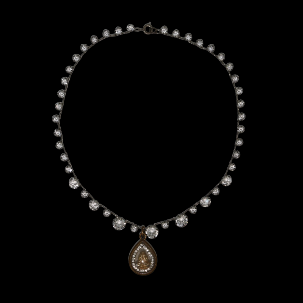 Antique Clear-Back Diamanté Necklace with Gold Buddha Talisman