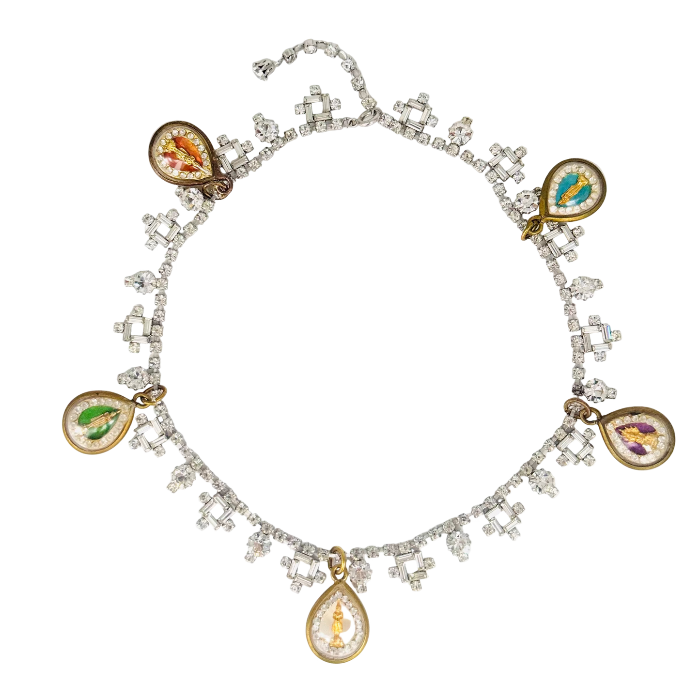 Vintage Diamanté Cross-Detail Necklace with Five Buddha Talismans