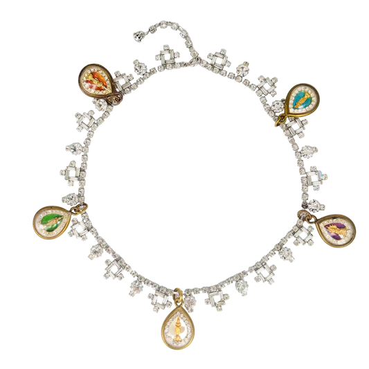 Vintage Diamanté Cross-Detail Necklace with Five Buddha Talismans