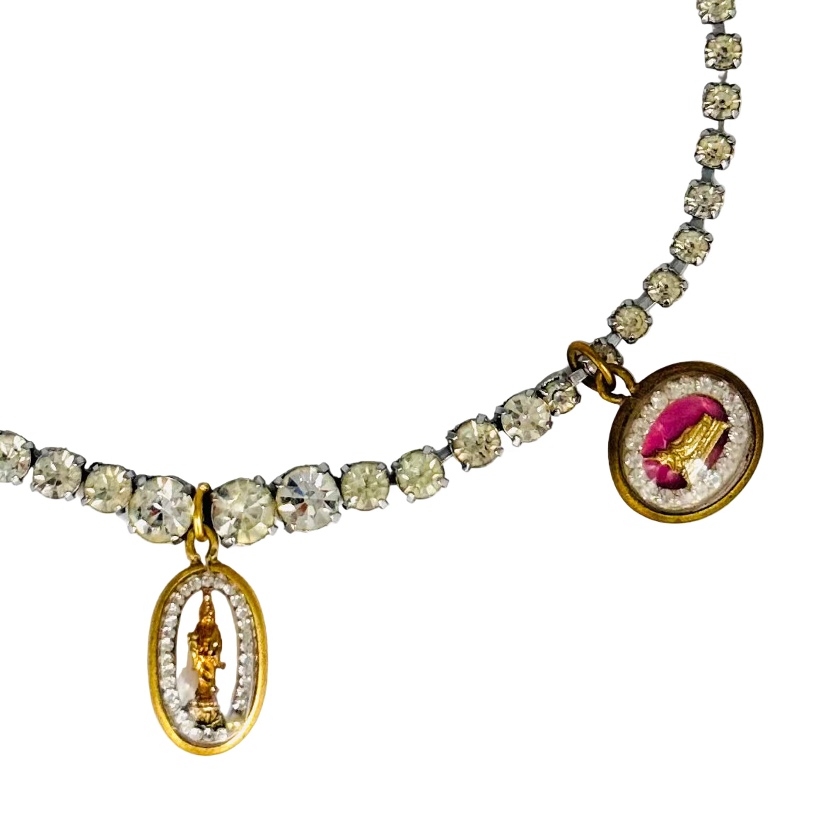 Vintage Diamanté Necklace with Three Buddha Talismans I