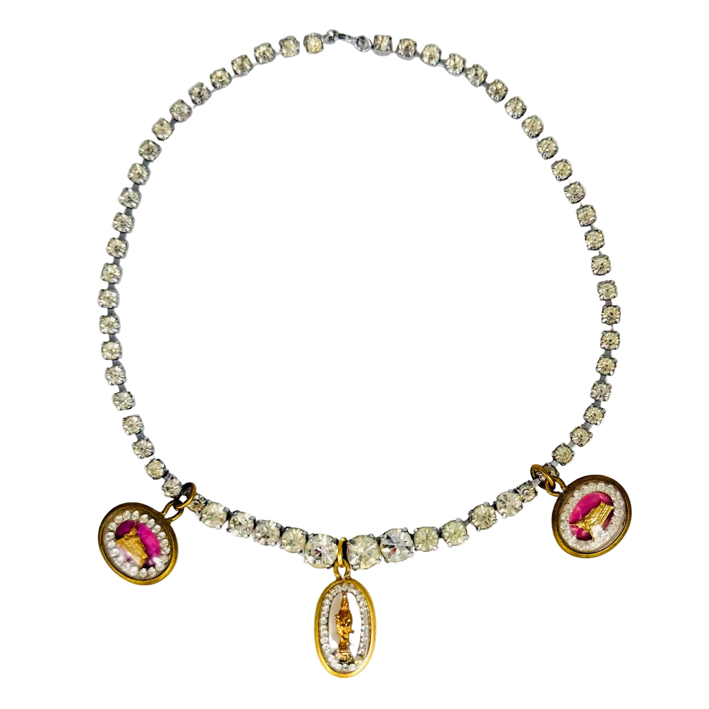 Vintage Diamanté Necklace with Three Buddha Talismans I
