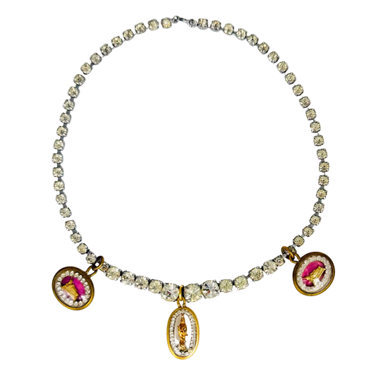 Vintage Diamanté Necklace with Three Buddha Talismans I