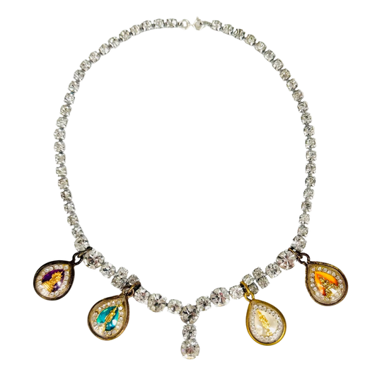 Vintage Diamanté Pear Drop Necklace with Four Buddha Talismans