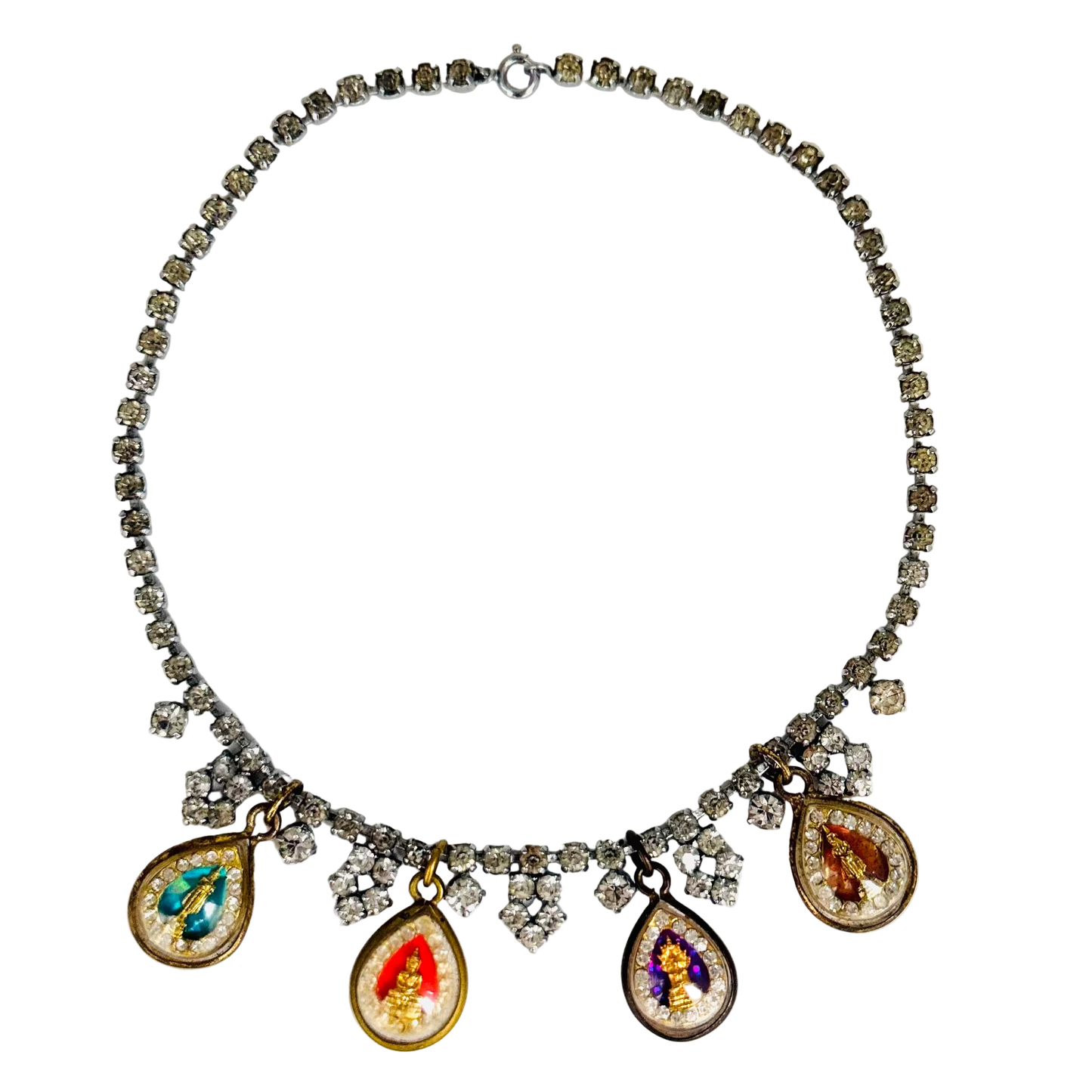 Vintage Diamanté Necklace with Four Buddha Talismans