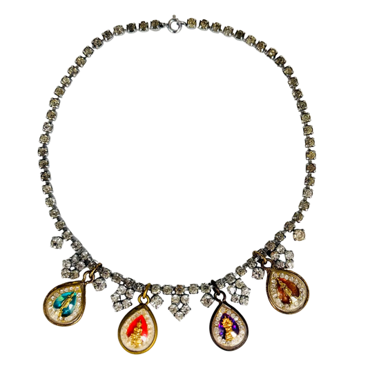 Vintage Diamanté Necklace with Four Buddha Talismans