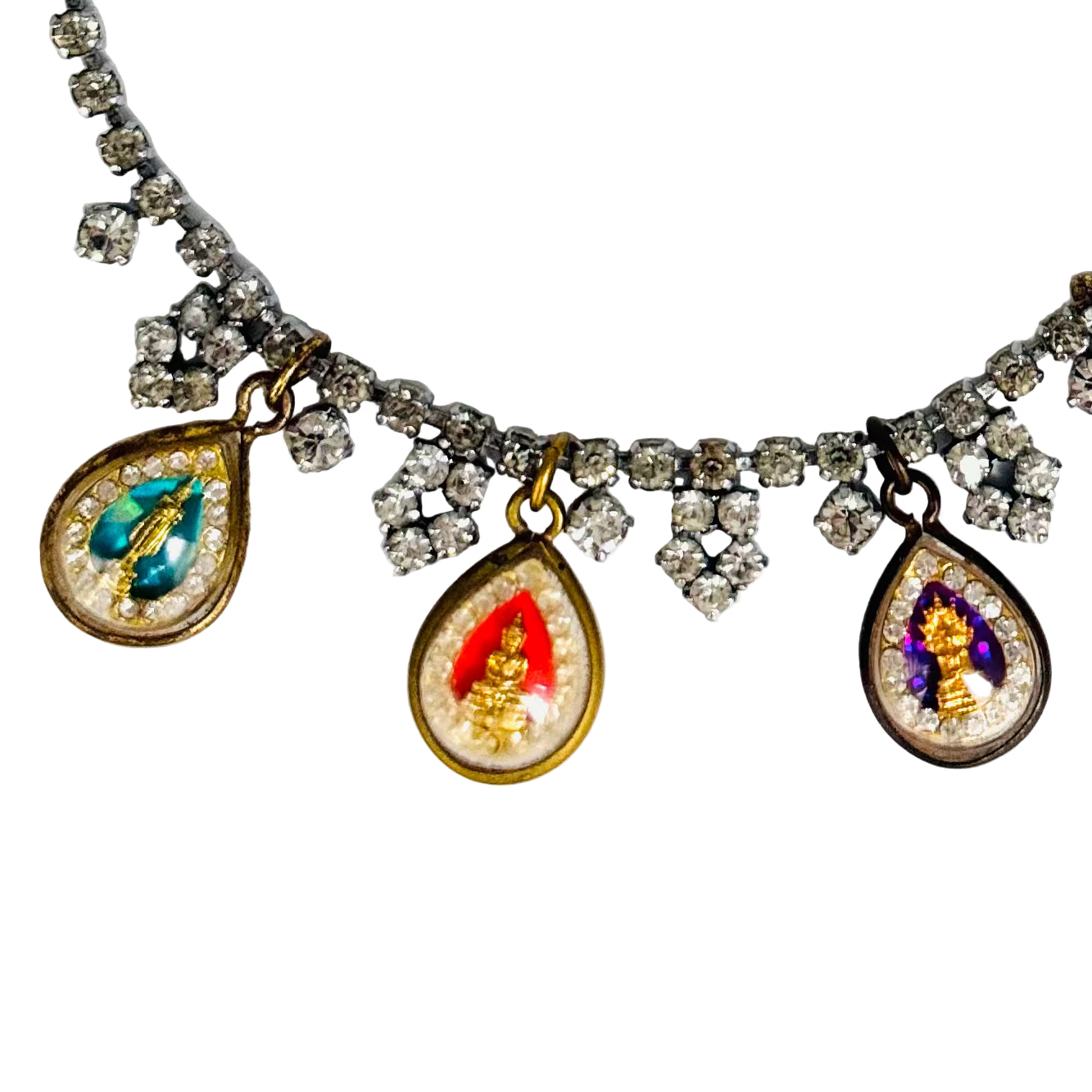 Vintage Diamanté Necklace with Four Buddha Talismans