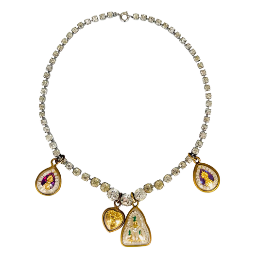 Vintage Diamanté necklace with Buddhas and Heart Talismans