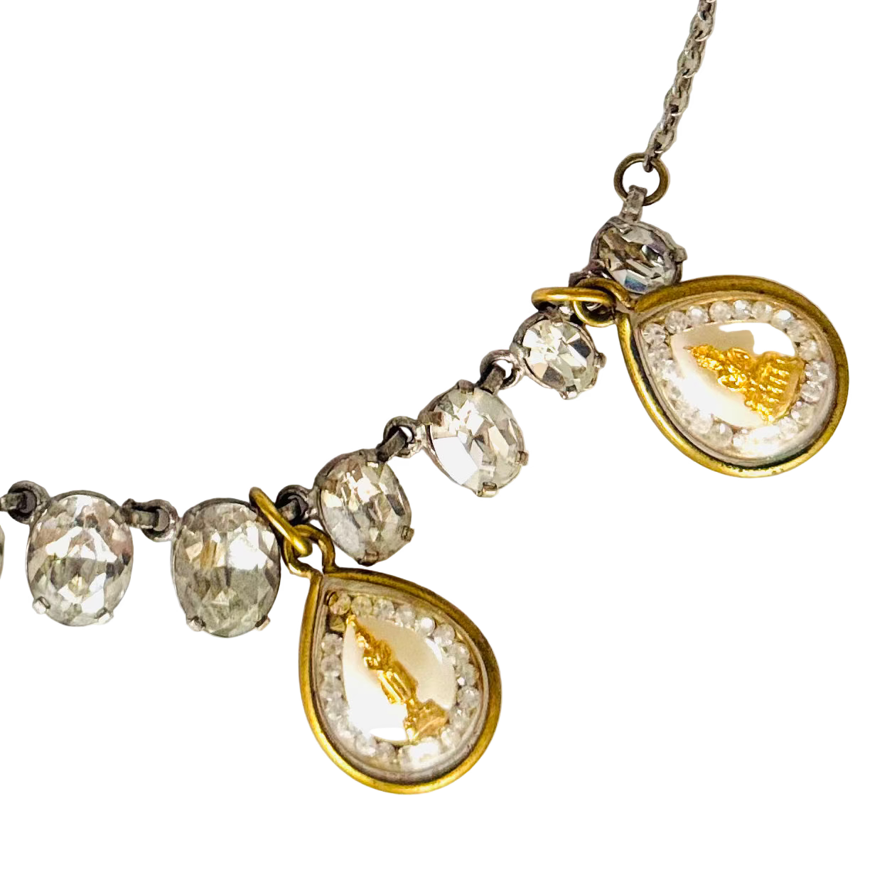 Vintage Oval Diamanté Necklace with Four Gold Buddha Talismans