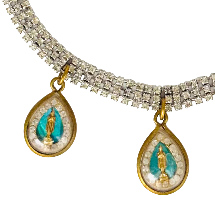 1960s Triple-Row Diamanté Necklace with Blue Buddha Talismans