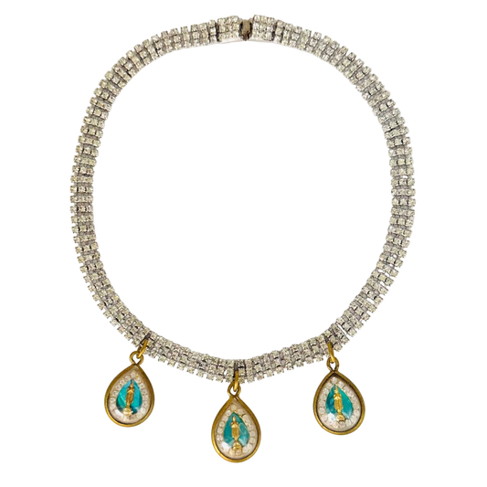1960s Triple-Row Diamanté Necklace with Blue Buddha Talismans