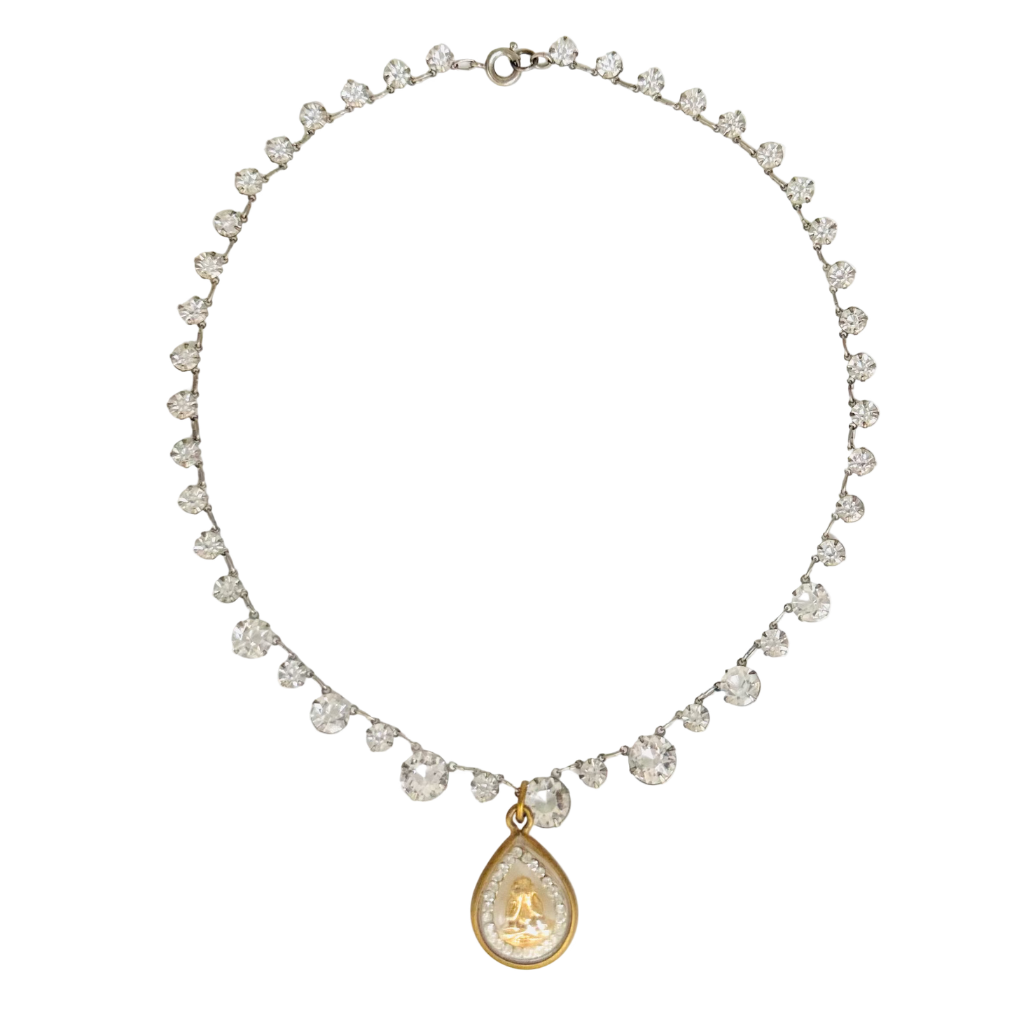 Antique Clear-Back Diamanté Necklace with Gold Buddha Talisman