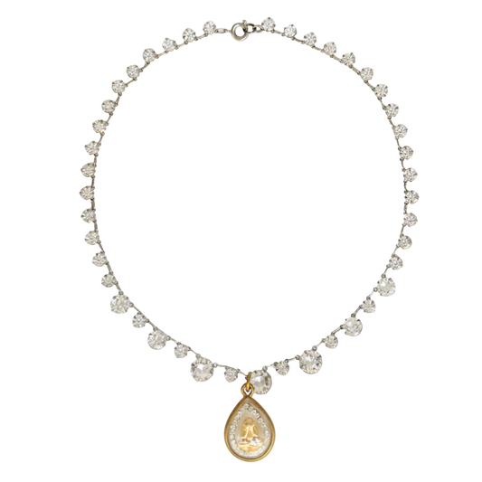 Antique Clear-Back Diamanté Necklace with Gold Buddha Talisman