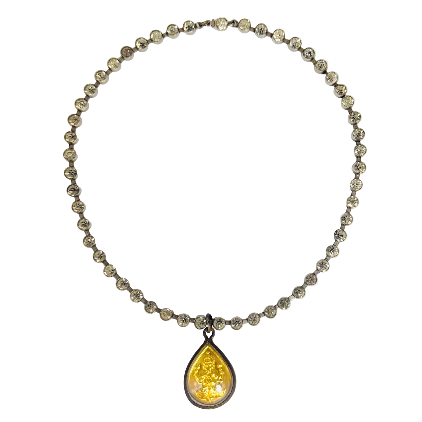Vintage Diamanté Necklace with Gold Ganesha Talisman