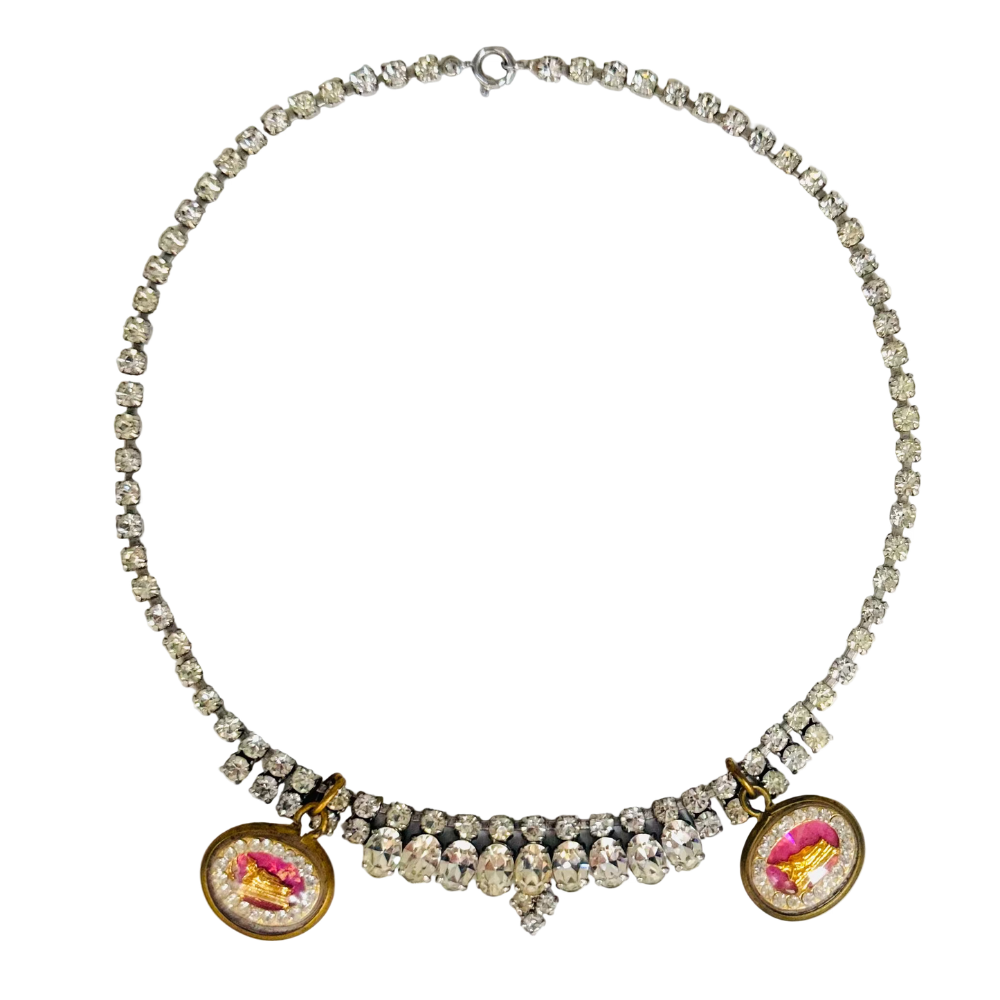 Vintage Diamanté Necklace with Twin Reclining Buddha Talismans