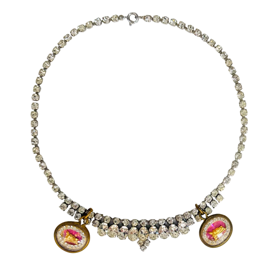 Vintage Diamanté Necklace with Twin Reclining Buddha Talismans