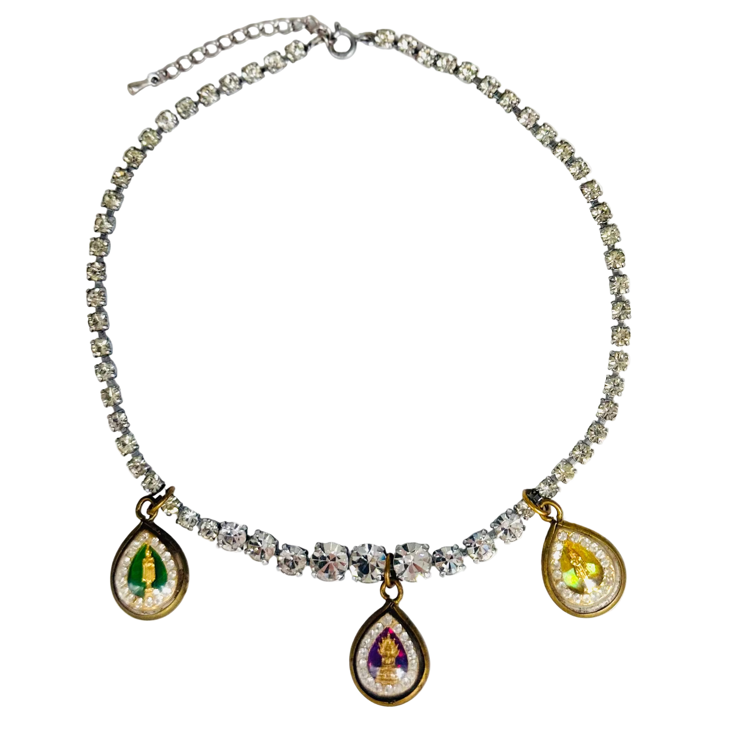 Vintage Diamanté Necklace with Three Buddha Talismans II
