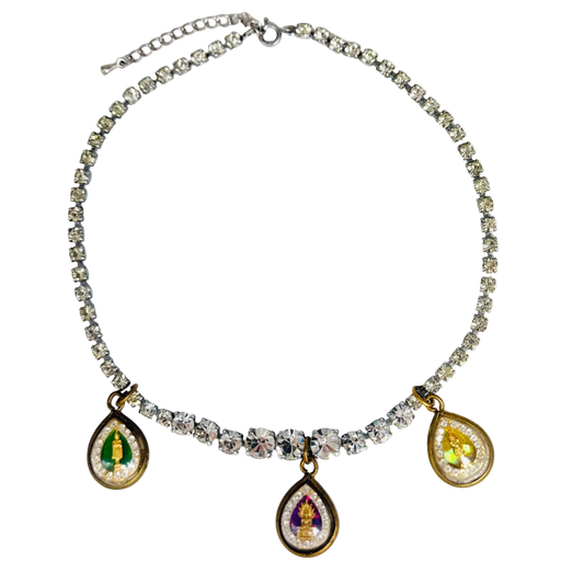 Vintage Diamanté Necklace with Three Buddha Talismans II