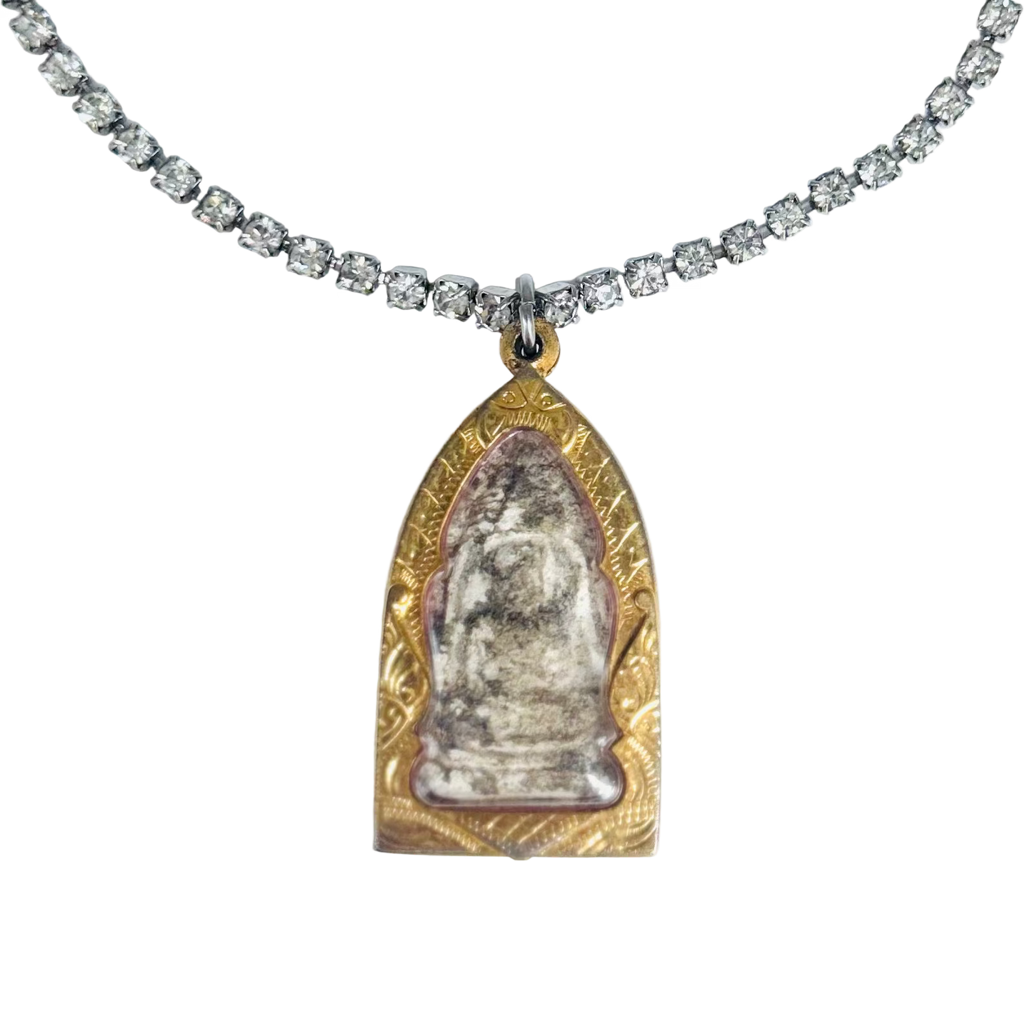 Vintage Long Diamanté Necklace with Large and Small Buddha Talisman