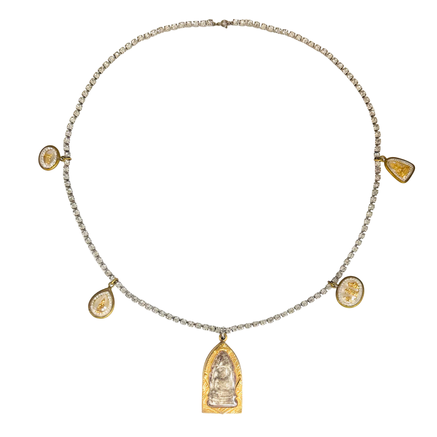 Vintage Long Diamanté Necklace with Large and Small Buddha Talisman