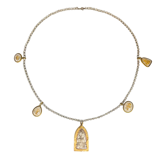 Vintage Long Diamanté Necklace with Large and Small Buddha Talisman