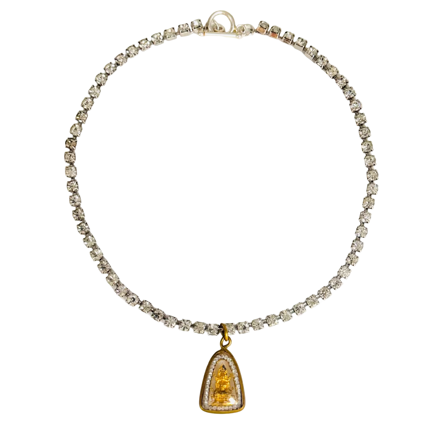 Vintage Diamanté Necklace with Single Buddha Talisman
