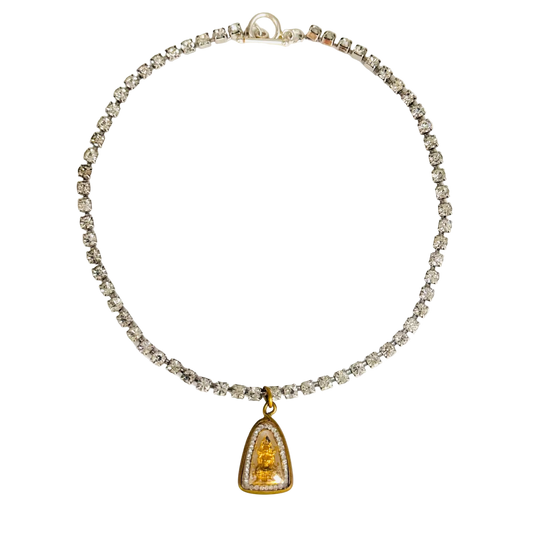 Vintage Diamanté Necklace with Single Buddha Talisman