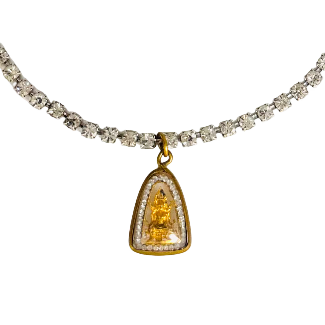 Vintage Diamanté Necklace with Single Buddha Talisman