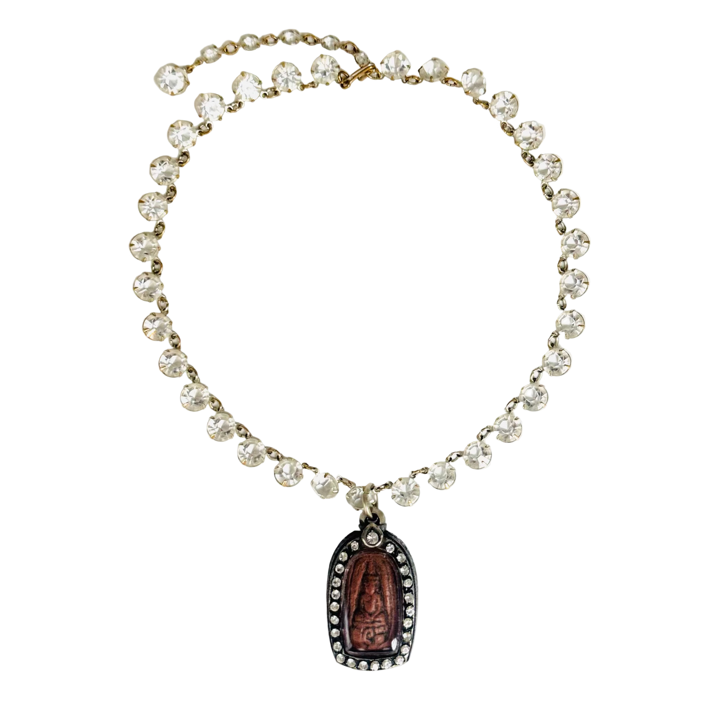 Antique Sterling-Silver Tone Art Deco Riviere Necklace with Large Buddha Talisman