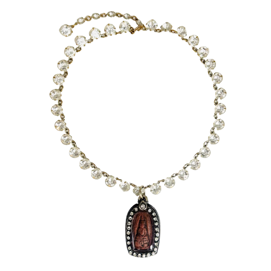 Antique Sterling-Silver Tone Art Deco Riviere Necklace with Large Buddha Talisman