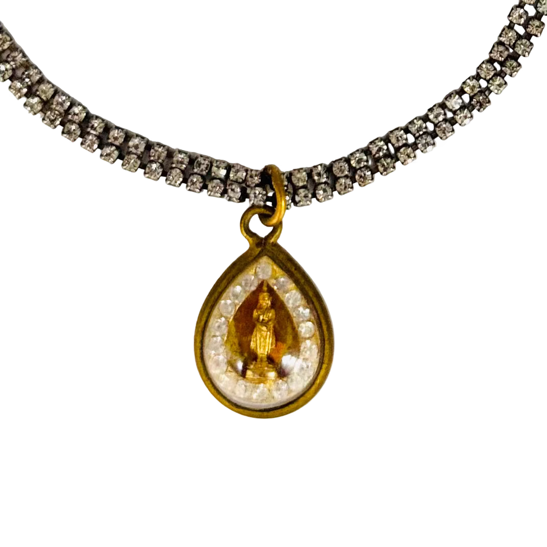 Vintage 1960s Diamanté Mini Double-Row Necklace with Buddha Talisman