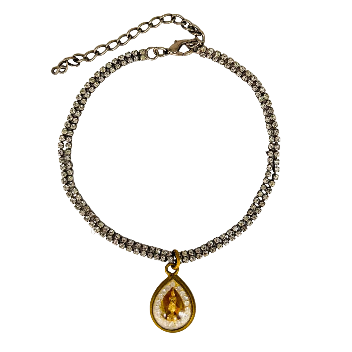 Vintage 1960s Diamanté Mini Double-Row Necklace with Buddha Talisman