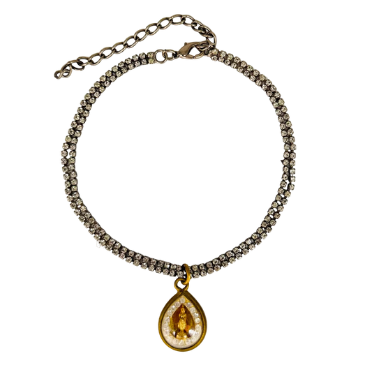 Vintage 1960s Diamanté Mini Double-Row Necklace with Buddha Talisman