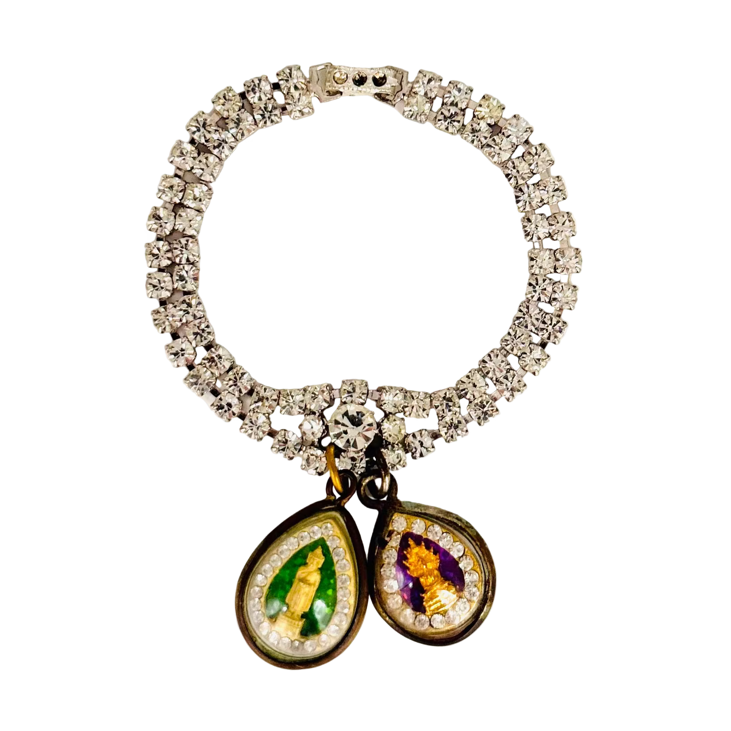 Vintage 1950s Diamanté Bracelet with Buddha Talismans