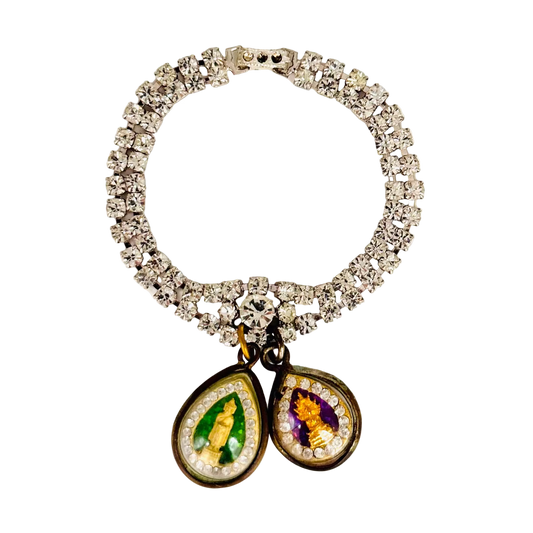 Vintage 1950s Diamanté Bracelet with Buddha Talismans