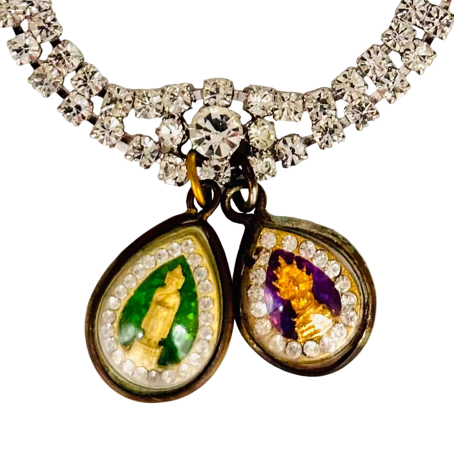 Vintage 1950s Diamanté Bracelet with Buddha Talismans