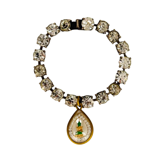 Vintage 1950s Diamanté Single-Row Bracelet with Buddha Talisman