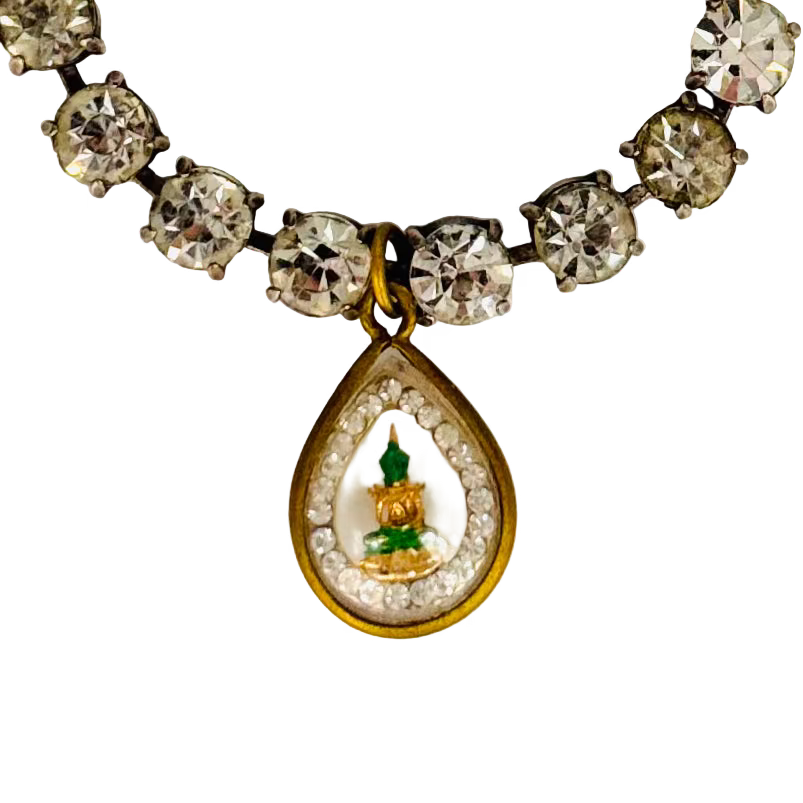 Vintage 1950s Diamanté Single-Row Bracelet with Buddha Talisman